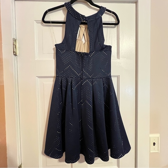 #61 CRYSTAL DOLL PERFORATED NAVY SKATER DRESS JUNIOR'S 5 - Picture 2 of 5
